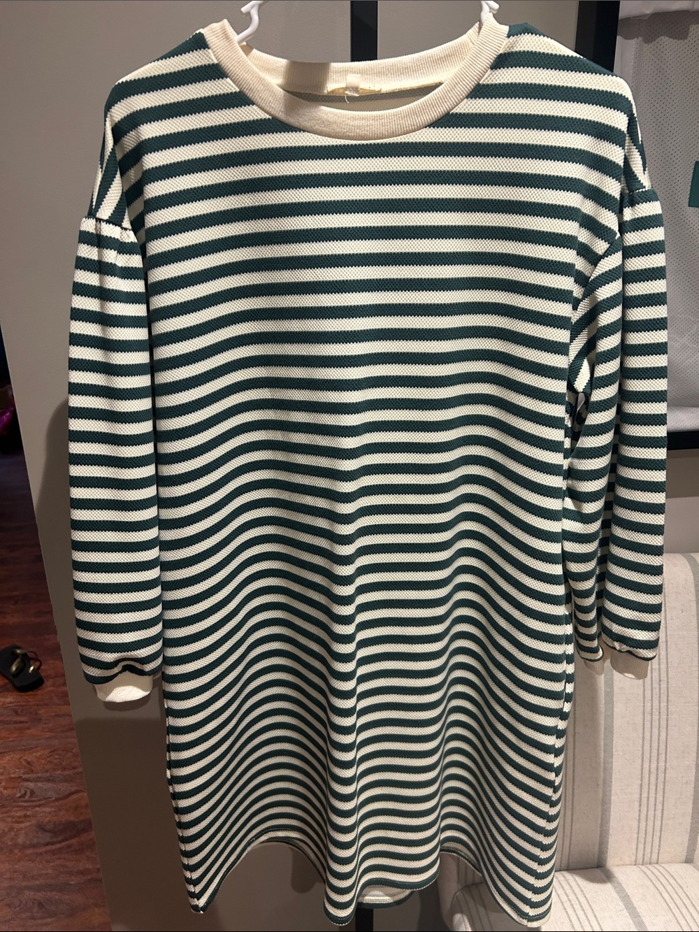 JODIFL Cream and Dark Green Striped Knit Dress
